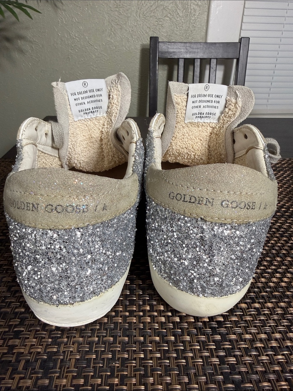 Golden Goose Super-Star Sneakers with Silver Glitter Heel and Beige Suede - Picture 6 of 12